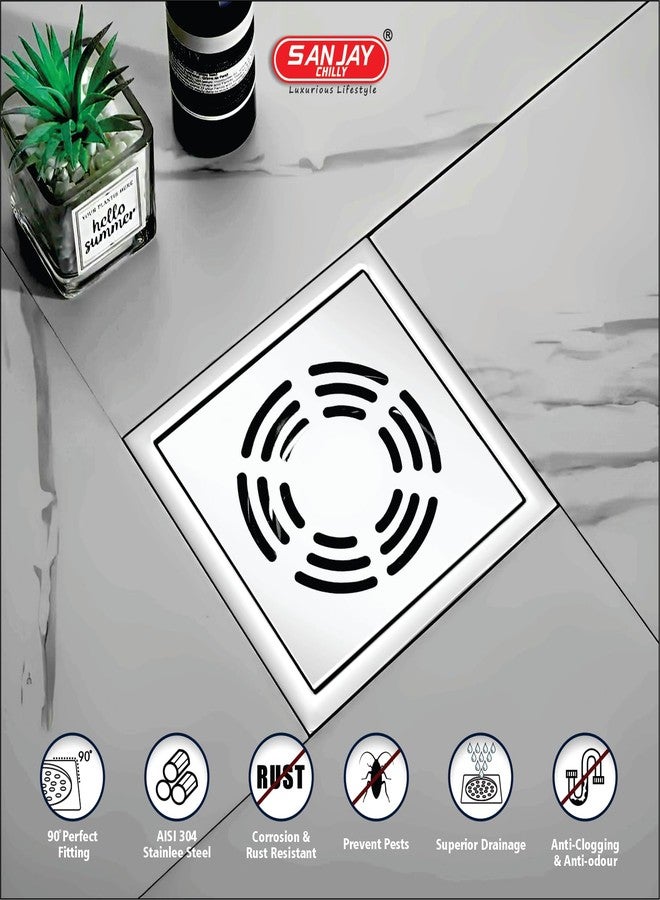 Sanjay Chilly Floor Drain for Bathroom Gratings Anti-Odor Square Ringo Golden Series Floor Drain Cover Jali 304 Grade Stainless Steel Kitchen Washbasin Sink (5x5 INCH) - Image 3